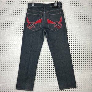 Chams‎ Stitched Y2K Baggy Jeans 32x32 Dark Wash Goth Streetwear Skate Wide Denim